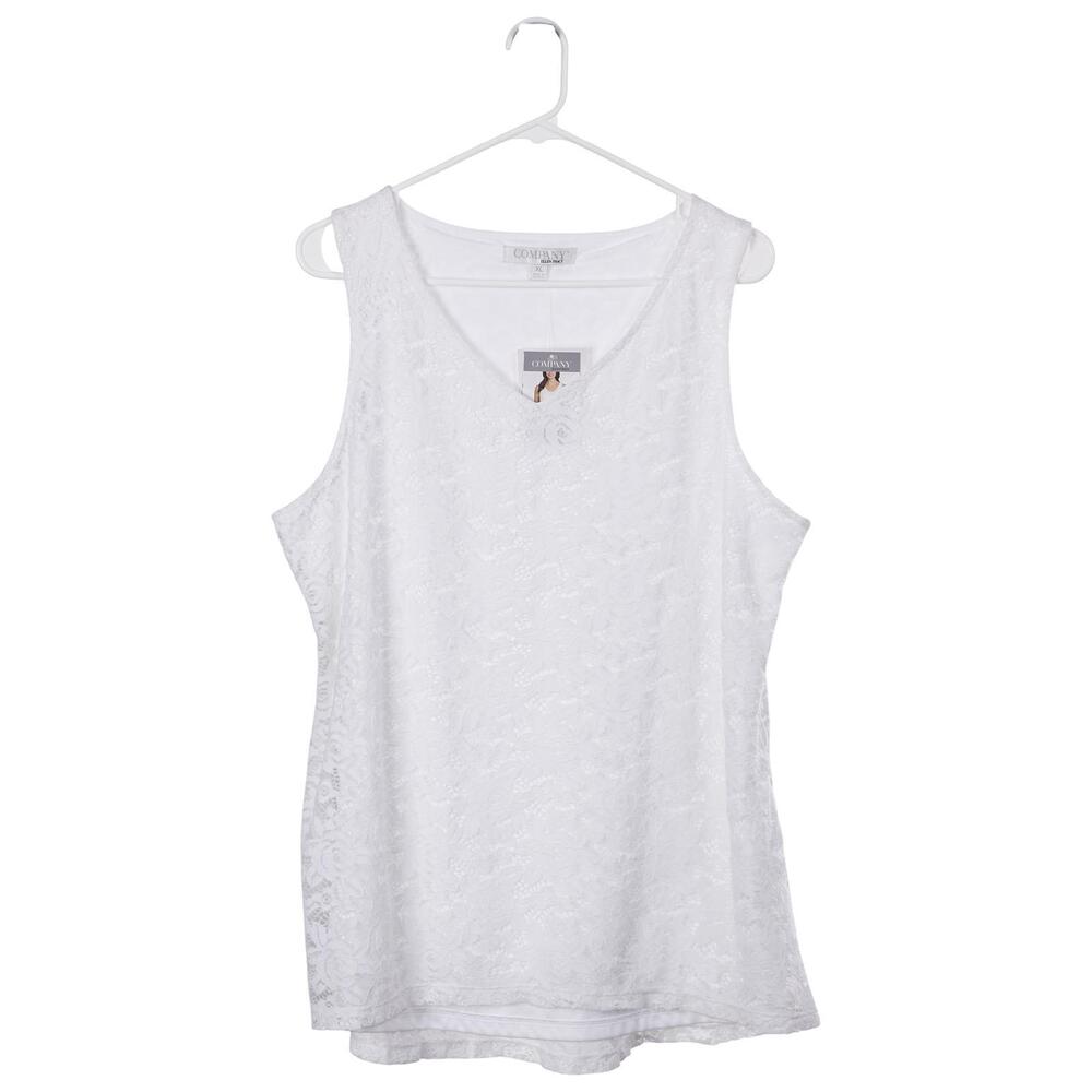 NWT Ellen Tracy Top XL White Lace Sleeveless Lined Shell Tank Blouse
